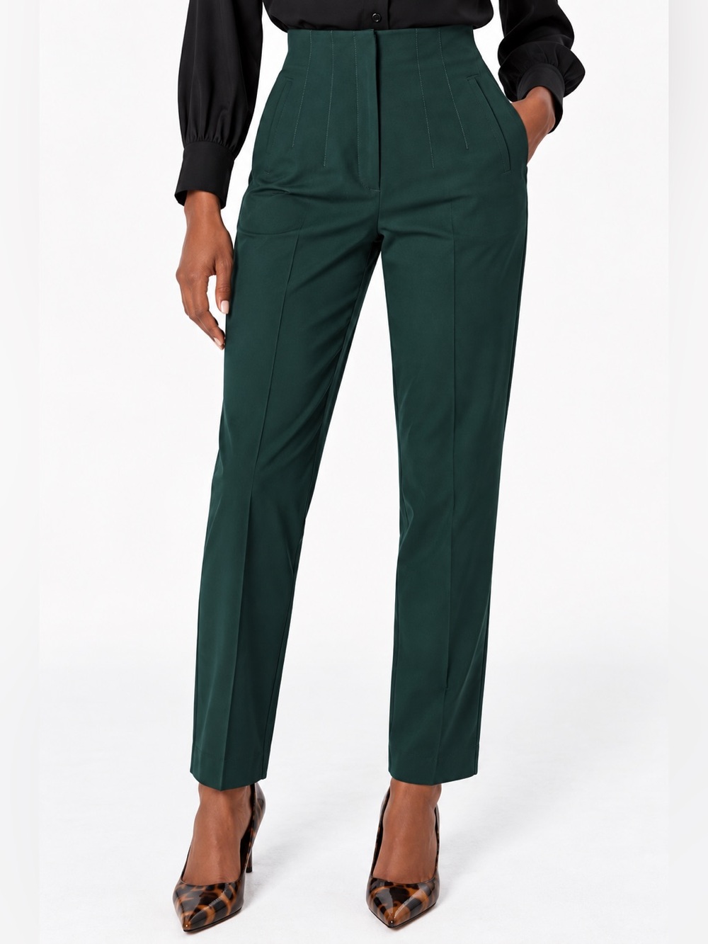 Zara High Waist Forest Green Tailored Straight Leg Pants